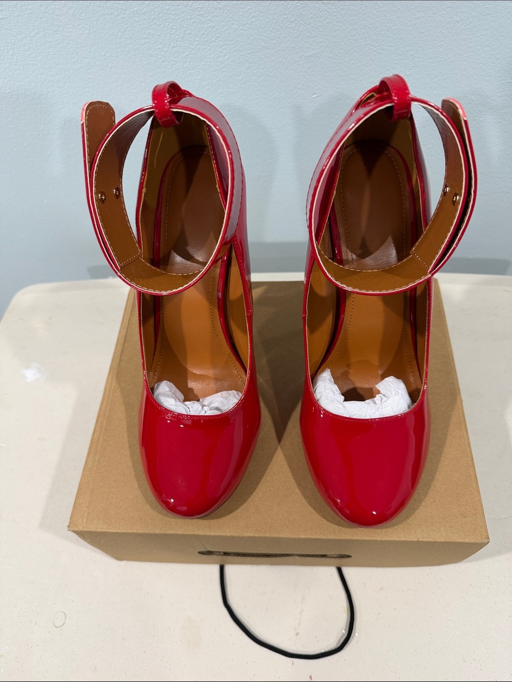 HOT 6” Stiletto Heels Women's Red Patent Ankle-Strap Pumps EUR 48, US W 14+ M 12